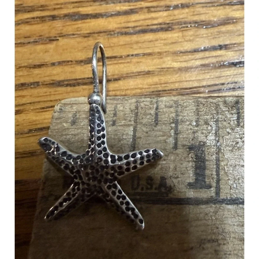 925 Sterling Silver Starfish Drop Earrings Vintage Style Nautical Beach Jewelry - Picture 5 of 6